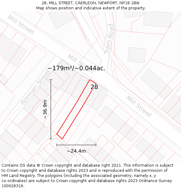 28, MILL STREET, CAERLEON, NEWPORT, NP18 1BW: Plot and title map
