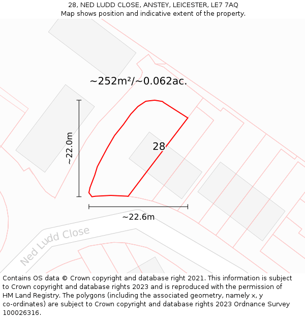 28, NED LUDD CLOSE, ANSTEY, LEICESTER, LE7 7AQ: Plot and title map