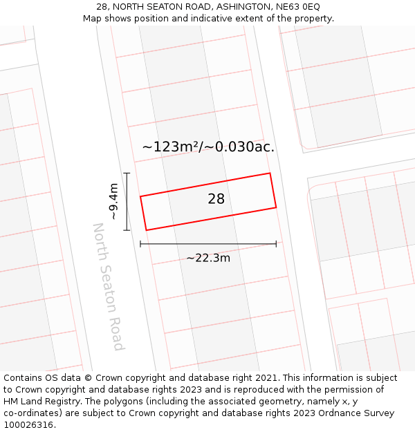 28, NORTH SEATON ROAD, ASHINGTON, NE63 0EQ: Plot and title map