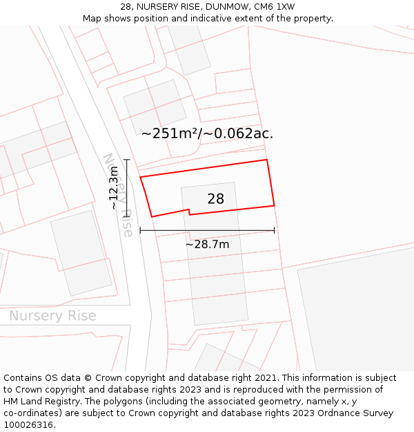 28, NURSERY RISE, DUNMOW, CM6 1XW: Plot and title map