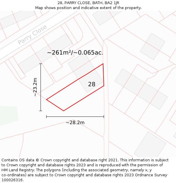 28, PARRY CLOSE, BATH, BA2 1JR: Plot and title map