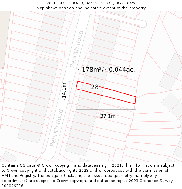 28, PENRITH ROAD, BASINGSTOKE, RG21 8XW: Plot and title map