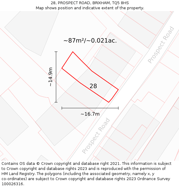 28, PROSPECT ROAD, BRIXHAM, TQ5 8HS: Plot and title map