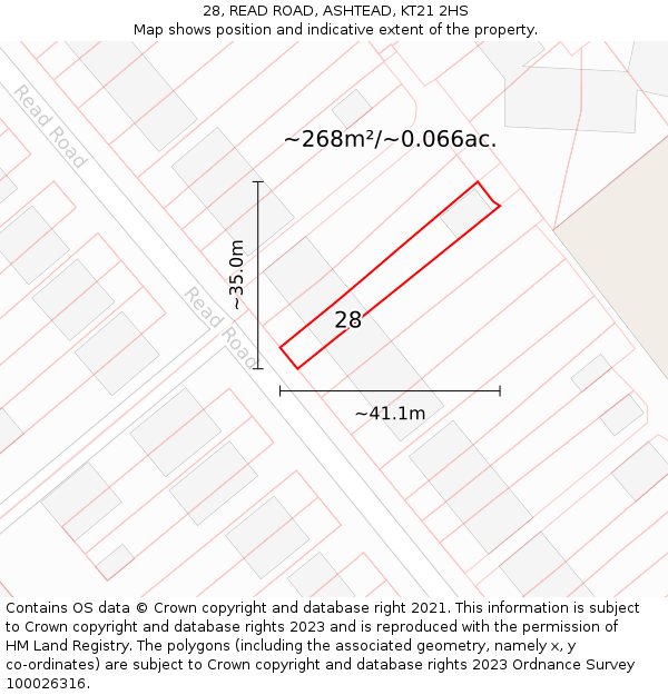 28, READ ROAD, ASHTEAD, KT21 2HS: Plot and title map