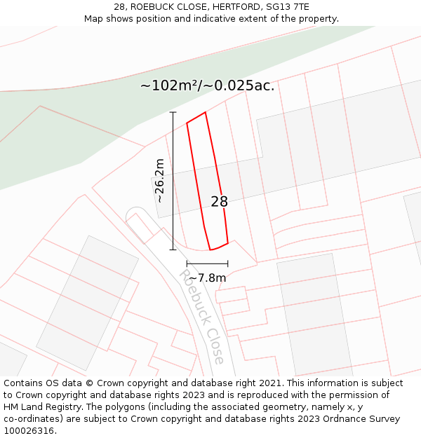28, ROEBUCK CLOSE, HERTFORD, SG13 7TE: Plot and title map