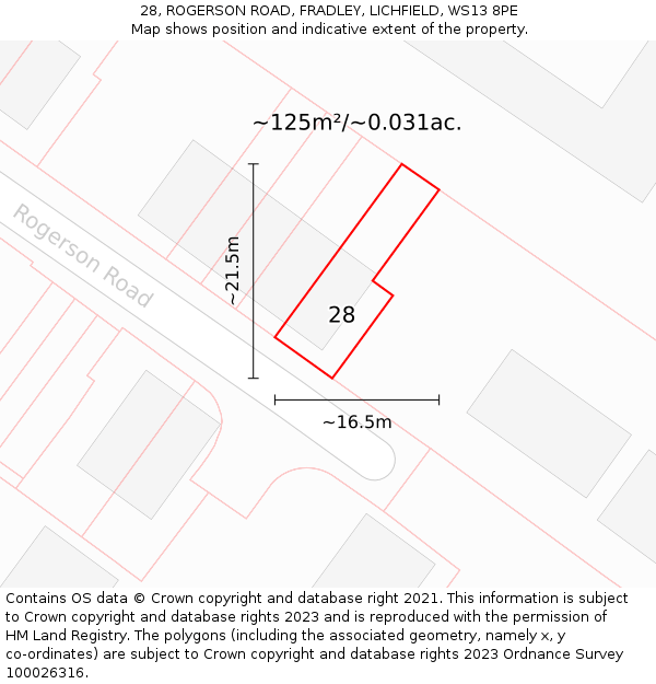 28, ROGERSON ROAD, FRADLEY, LICHFIELD, WS13 8PE: Plot and title map