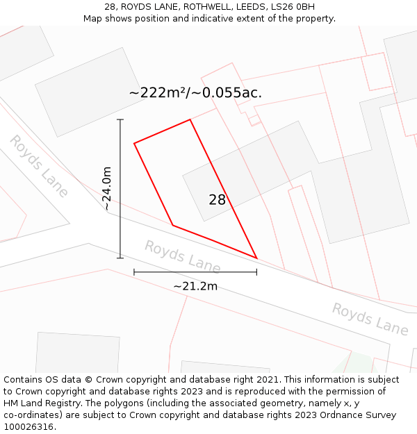 28, ROYDS LANE, ROTHWELL, LEEDS, LS26 0BH: Plot and title map