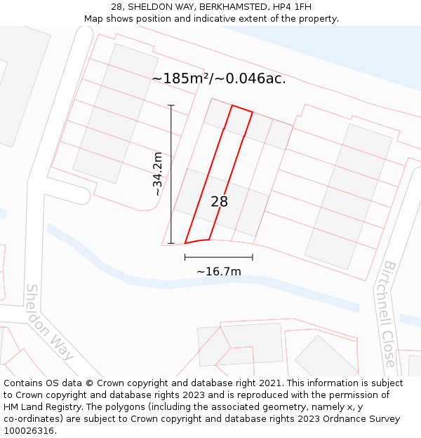 28, SHELDON WAY, BERKHAMSTED, HP4 1FH: Plot and title map