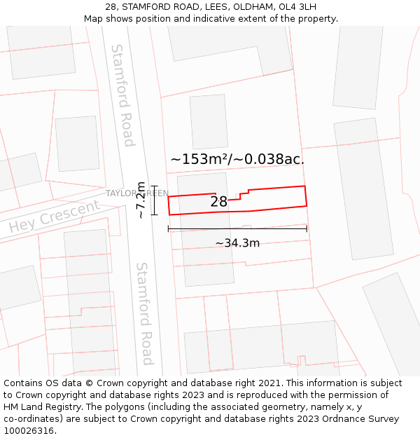 28, STAMFORD ROAD, LEES, OLDHAM, OL4 3LH: Plot and title map