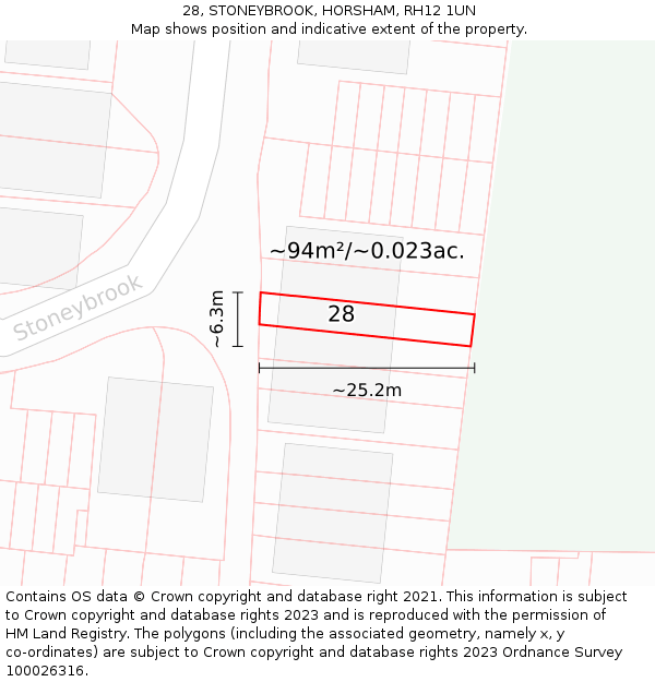 28, STONEYBROOK, HORSHAM, RH12 1UN: Plot and title map