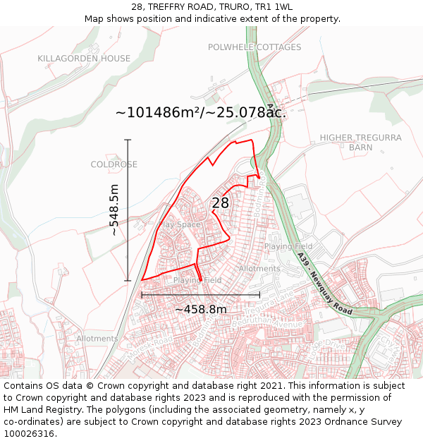 28, TREFFRY ROAD, TRURO, TR1 1WL: Plot and title map