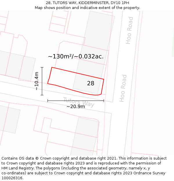 28, TUTORS WAY, KIDDERMINSTER, DY10 1PH: Plot and title map