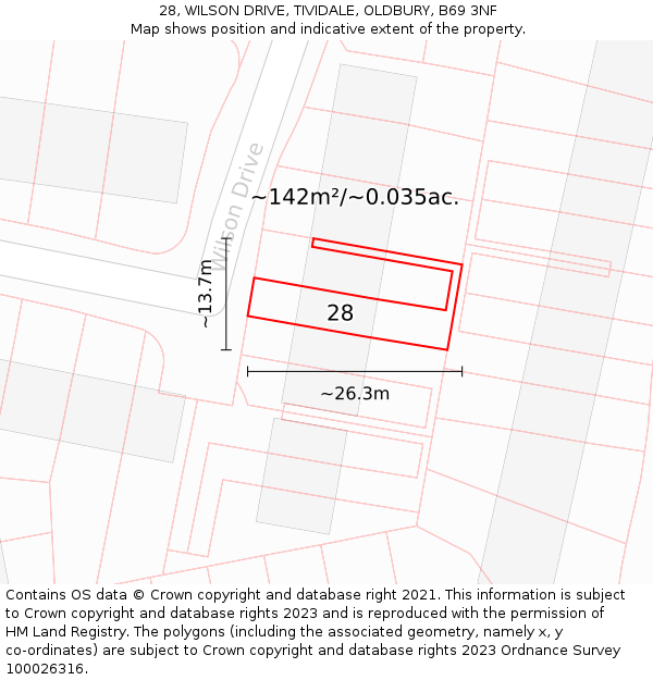 28, WILSON DRIVE, TIVIDALE, OLDBURY, B69 3NF: Plot and title map