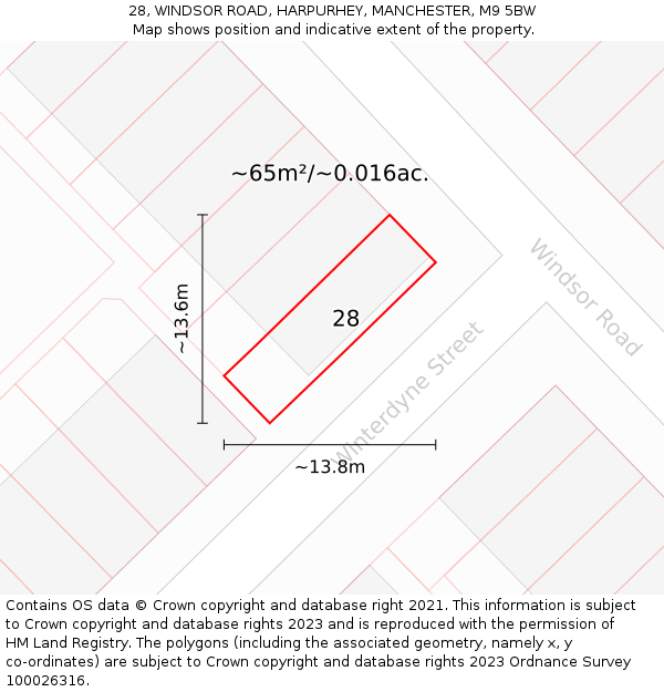 28, WINDSOR ROAD, HARPURHEY, MANCHESTER, M9 5BW: Plot and title map