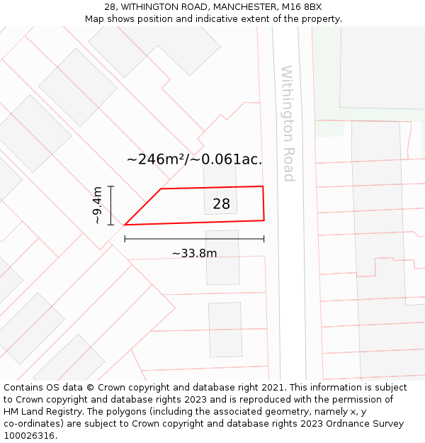 28, WITHINGTON ROAD, MANCHESTER, M16 8BX: Plot and title map