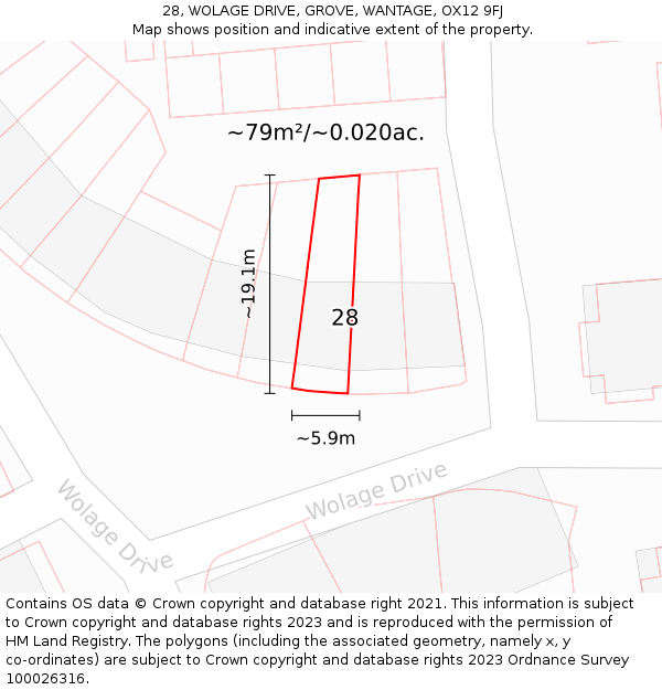 28, WOLAGE DRIVE, GROVE, WANTAGE, OX12 9FJ: Plot and title map