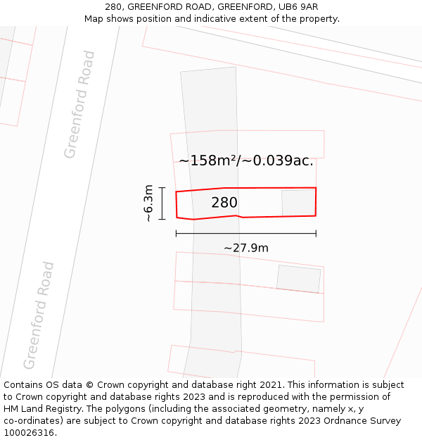 280, GREENFORD ROAD, GREENFORD, UB6 9AR: Plot and title map
