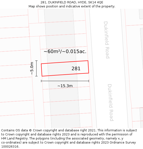 281, DUKINFIELD ROAD, HYDE, SK14 4QE: Plot and title map