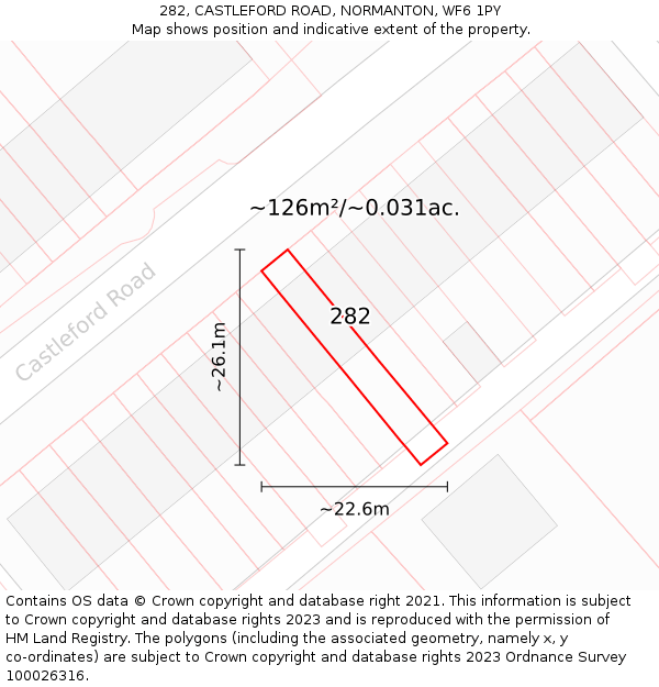 282, CASTLEFORD ROAD, NORMANTON, WF6 1PY: Plot and title map
