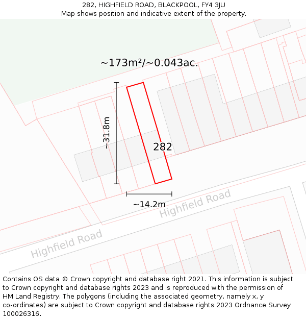 282, HIGHFIELD ROAD, BLACKPOOL, FY4 3JU: Plot and title map