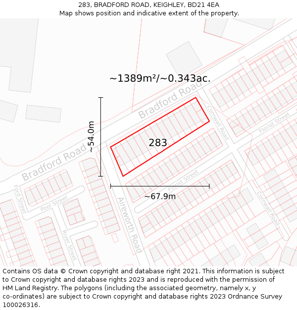 283, BRADFORD ROAD, KEIGHLEY, BD21 4EA: Plot and title map