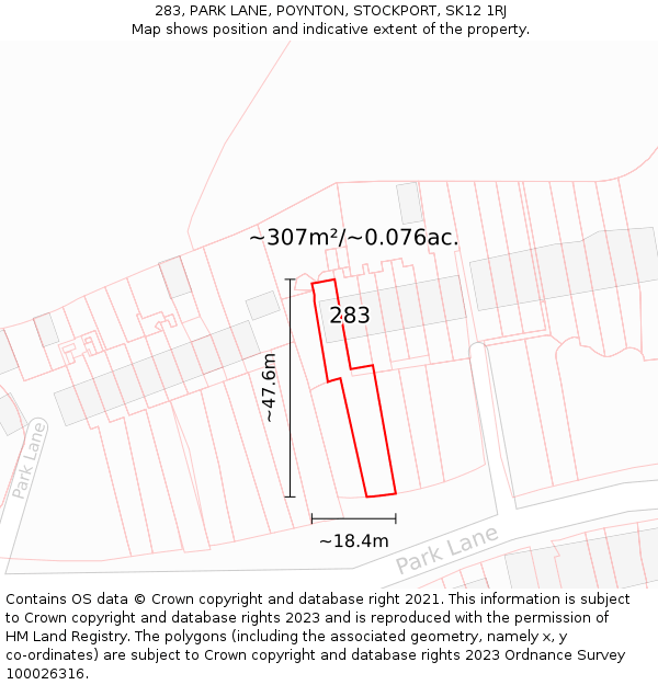283, PARK LANE, POYNTON, STOCKPORT, SK12 1RJ: Plot and title map