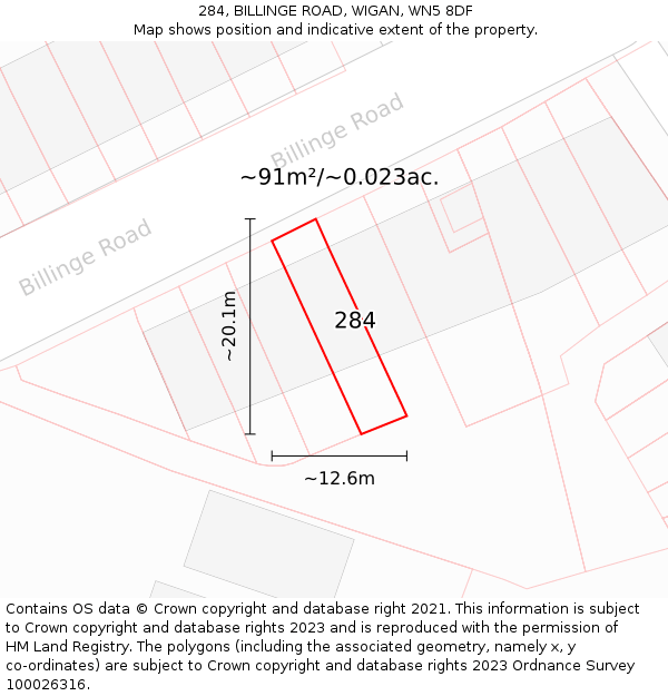 284, BILLINGE ROAD, WIGAN, WN5 8DF: Plot and title map