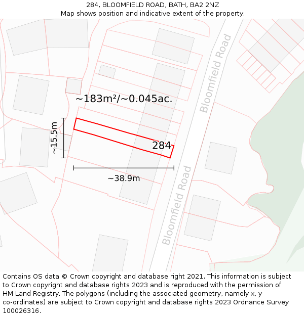 284, BLOOMFIELD ROAD, BATH, BA2 2NZ: Plot and title map