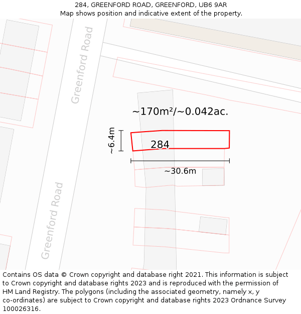 284, GREENFORD ROAD, GREENFORD, UB6 9AR: Plot and title map