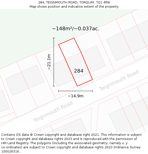 284, TEIGNMOUTH ROAD, TORQUAY, TQ1 4RW: Plot and title map