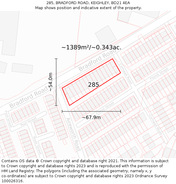285, BRADFORD ROAD, KEIGHLEY, BD21 4EA: Plot and title map
