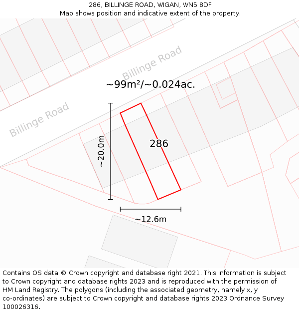 286, BILLINGE ROAD, WIGAN, WN5 8DF: Plot and title map