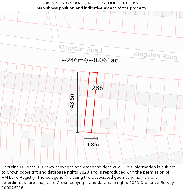 286, KINGSTON ROAD, WILLERBY, HULL, HU10 6ND: Plot and title map