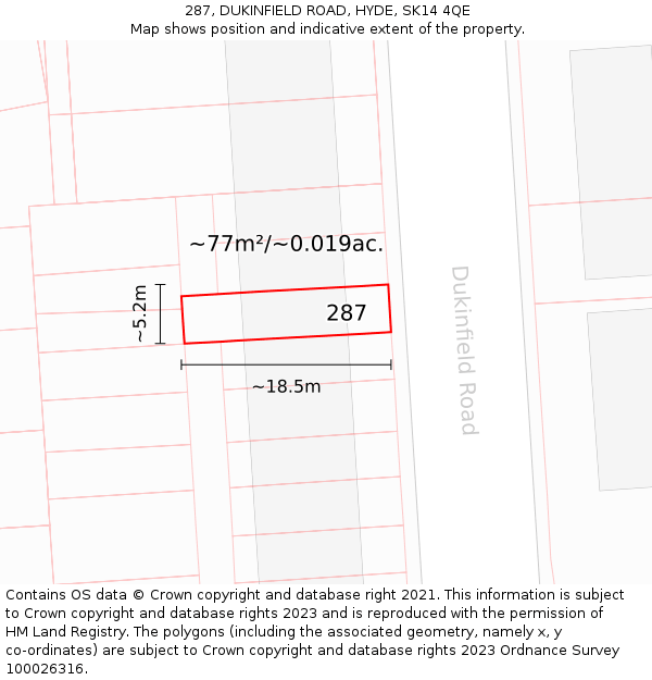 287, DUKINFIELD ROAD, HYDE, SK14 4QE: Plot and title map