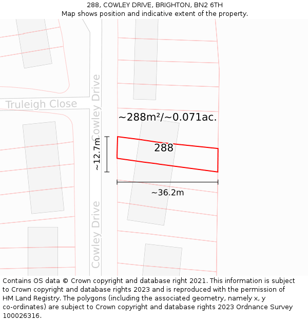 288, COWLEY DRIVE, BRIGHTON, BN2 6TH: Plot and title map