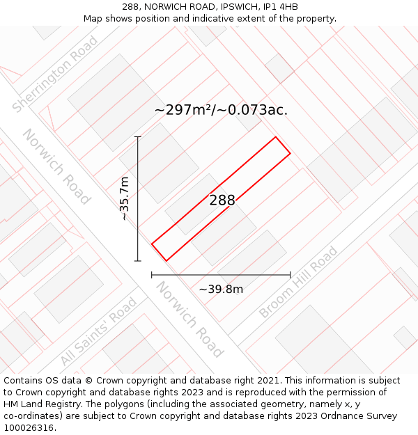 288, NORWICH ROAD, IPSWICH, IP1 4HB: Plot and title map