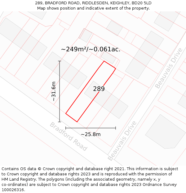 289, BRADFORD ROAD, RIDDLESDEN, KEIGHLEY, BD20 5LD: Plot and title map