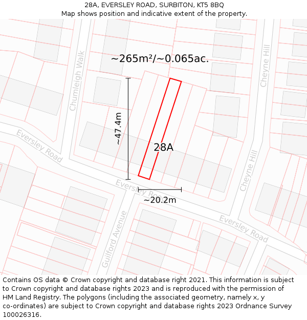 28A, EVERSLEY ROAD, SURBITON, KT5 8BQ: Plot and title map