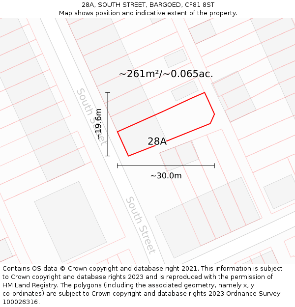 28A, SOUTH STREET, BARGOED, CF81 8ST: Plot and title map
