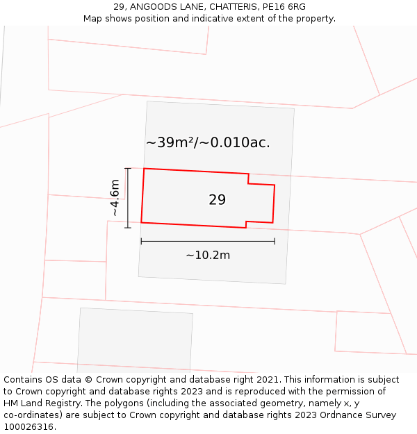29, ANGOODS LANE, CHATTERIS, PE16 6RG: Plot and title map