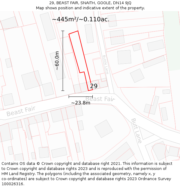 29, BEAST FAIR, SNAITH, GOOLE, DN14 9JQ: Plot and title map