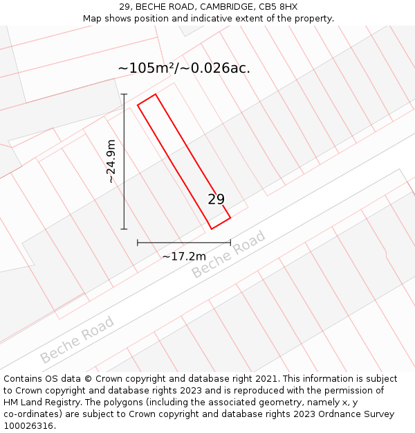 29, BECHE ROAD, CAMBRIDGE, CB5 8HX: Plot and title map