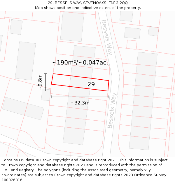 29, BESSELS WAY, SEVENOAKS, TN13 2QQ: Plot and title map