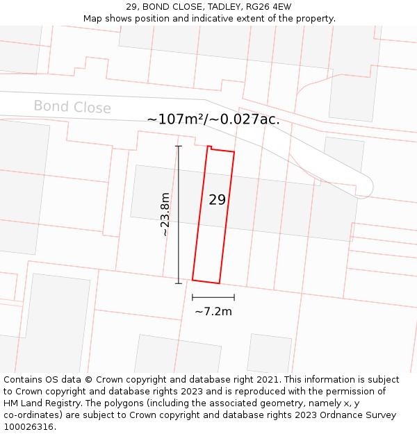 29, BOND CLOSE, TADLEY, RG26 4EW: Plot and title map