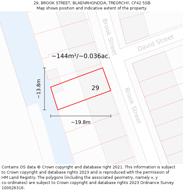 29, BROOK STREET, BLAENRHONDDA, TREORCHY, CF42 5SB: Plot and title map