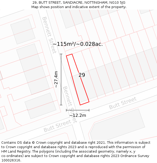 29, BUTT STREET, SANDIACRE, NOTTINGHAM, NG10 5JG: Plot and title map