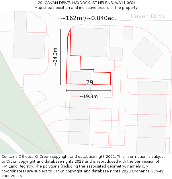 29, CAVAN DRIVE, HAYDOCK, ST HELENS, WA11 0GN: Plot and title map
