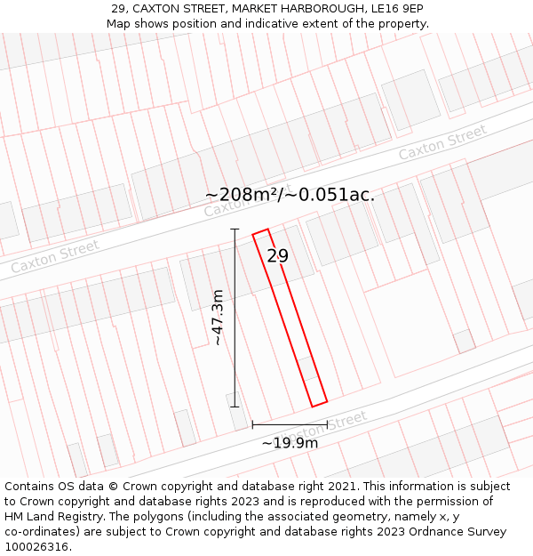 29, CAXTON STREET, MARKET HARBOROUGH, LE16 9EP: Plot and title map
