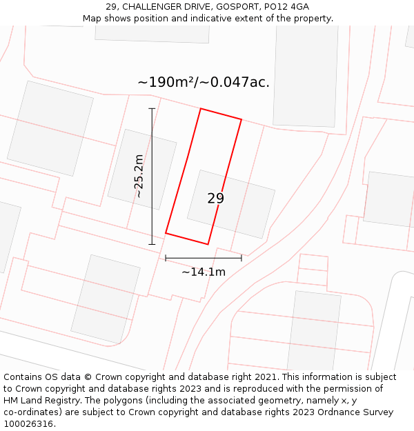 29, CHALLENGER DRIVE, GOSPORT, PO12 4GA: Plot and title map