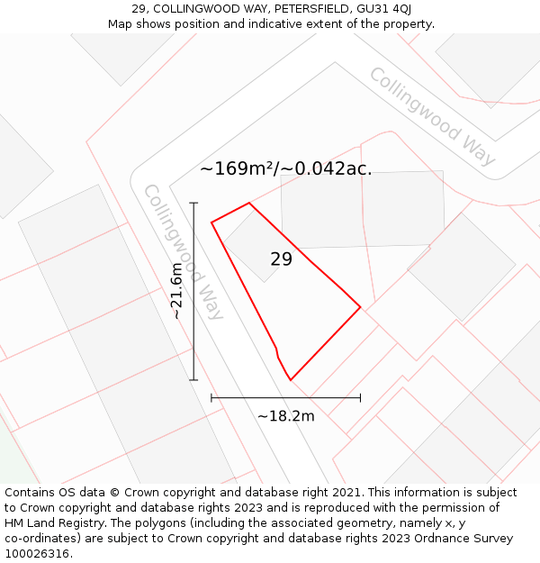 29, COLLINGWOOD WAY, PETERSFIELD, GU31 4QJ: Plot and title map